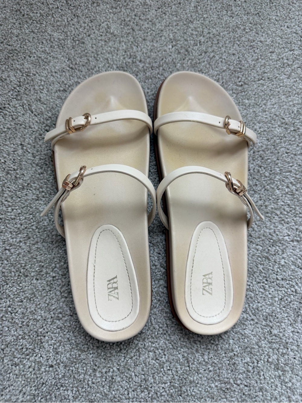 Zara Cream Double-Buckle Slide Sandals - Picture 2 of 4